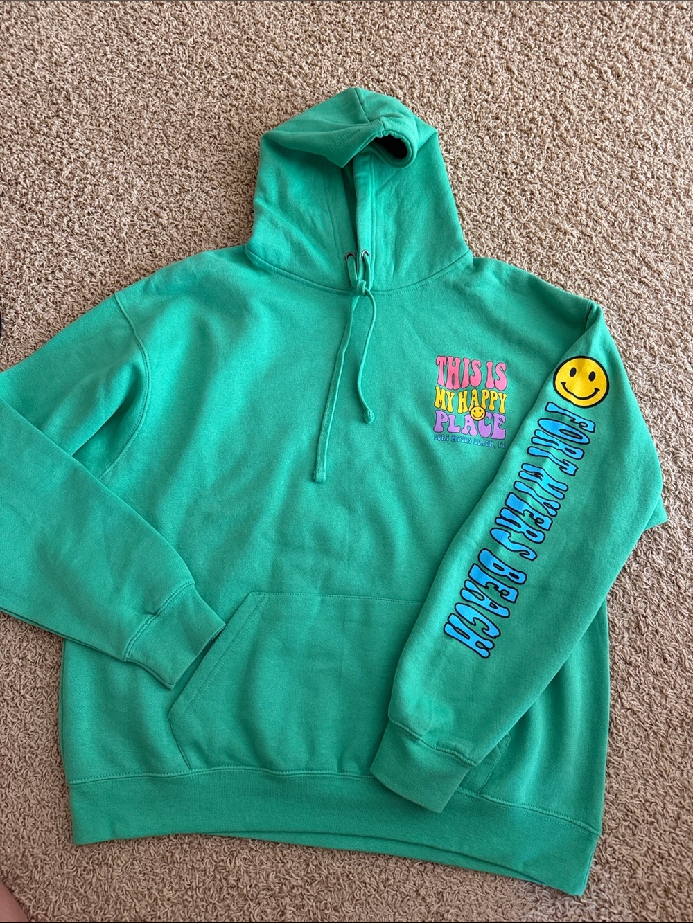 Green 'This Is My Happy Place' Women’s Hoodie with Smile Patch